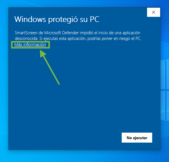 Captura del aviso inicial de Windows al intentar abrir SmartClick