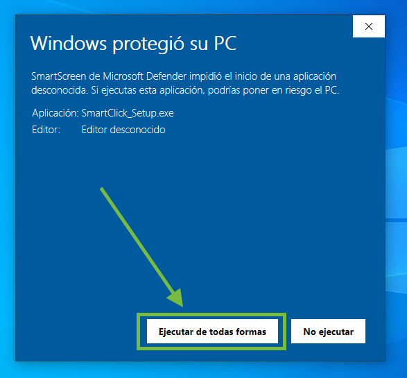 Captura de la confirmación de Windows para permitir abrir SmartClick